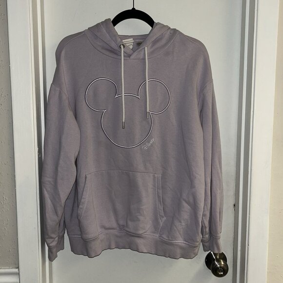 H&M Disney Lavender Mickey Mouse Logo Hoodie Pullover Sweatshirt Size Medium - Picture 2 of 8